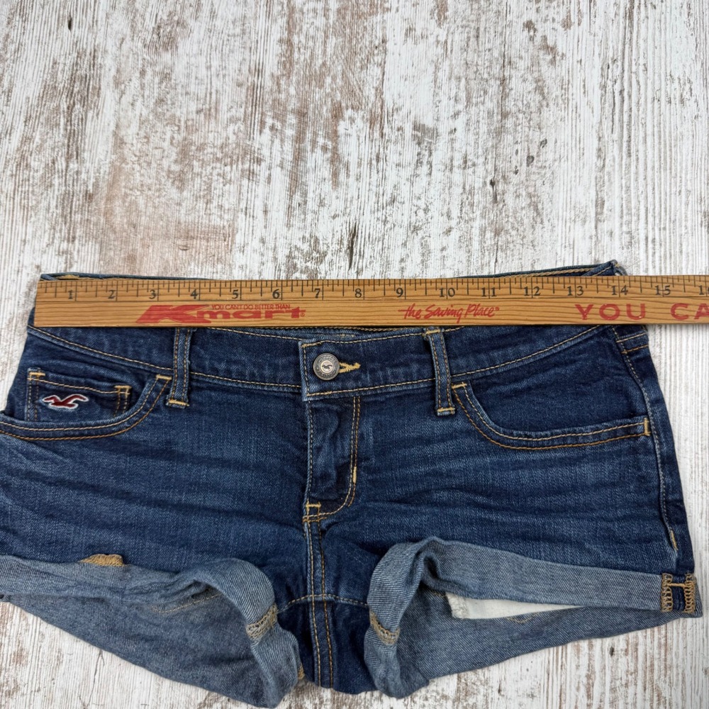 VTG Y2K Hollister Ultra Low Rise Cuffed Denim Mini Micro Shorts Size 1 W25 - Picture 6 of 9